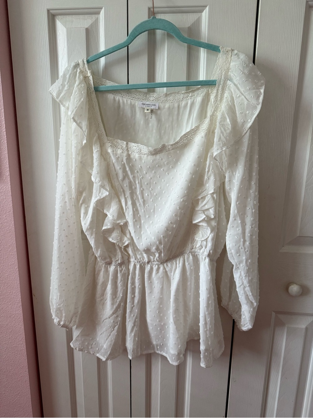 Lightweight White Swiss Dot Ruffled Peplum Blouse Chic Soul